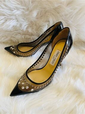 Jimmy Choo Black and Silver Studded Heels